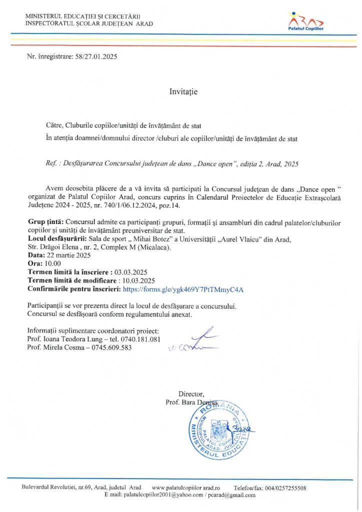 Invitație Concurs județean de dans „Dance open” 1 invitatie dance open 2025 page 0001